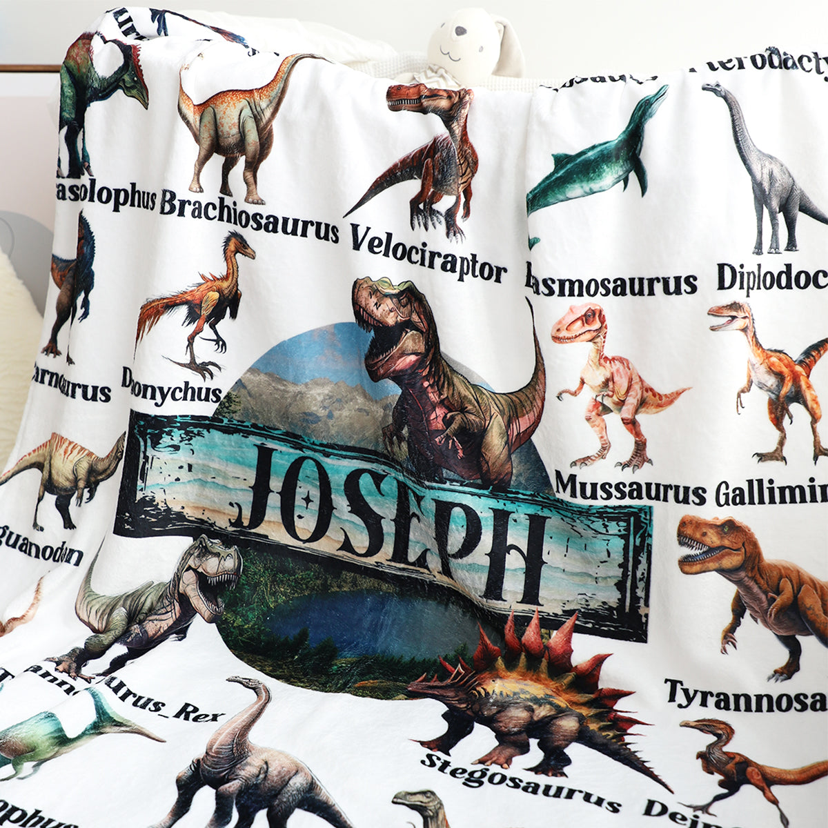 Personalized Custom Dinosaurs Collection Name Blankets - Gift for Kid