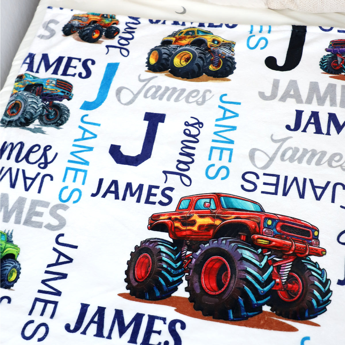 Personalized Monster Truck - Car Name Blanket - Gift for Kids