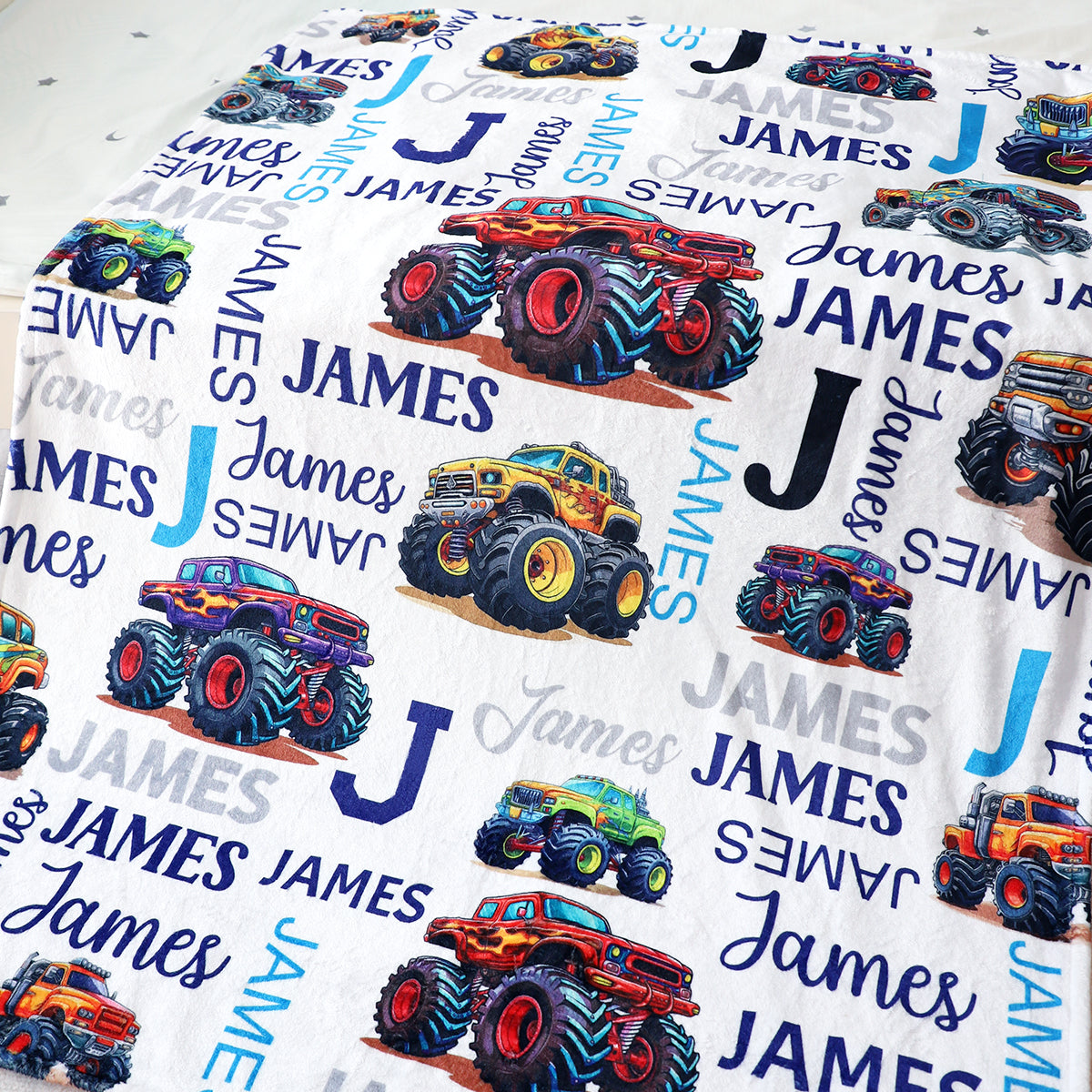 Personalized Monster Truck - Car Name Blanket - Gift for Kids