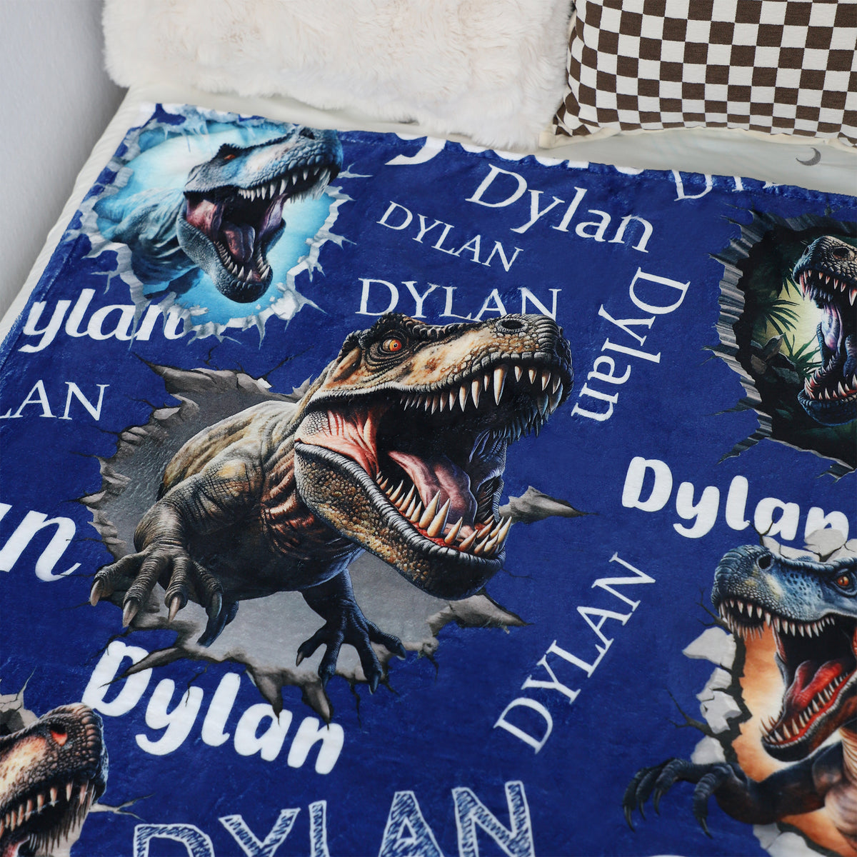 Personalized Jurassic Dinosaur Name Blanket - Gifts for Kids