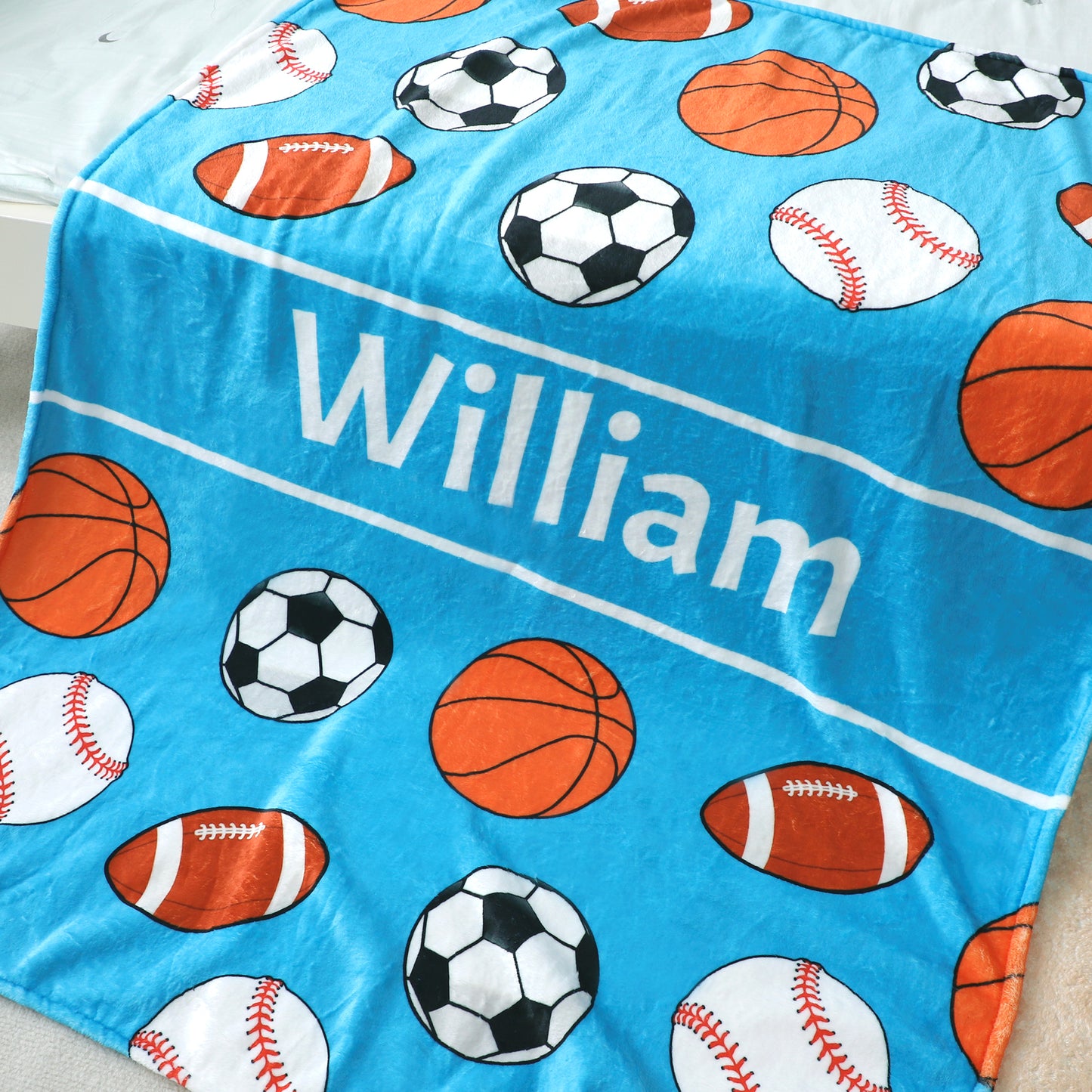 Personalized Sports Ball Name Blanket - Gift for Kids