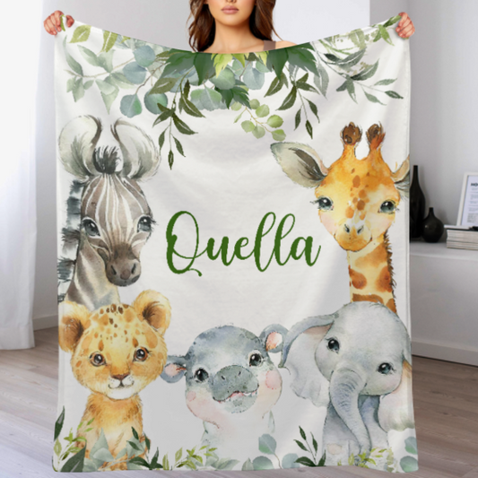 Personalized Safari Animal Party Blanket - Gift for Baby