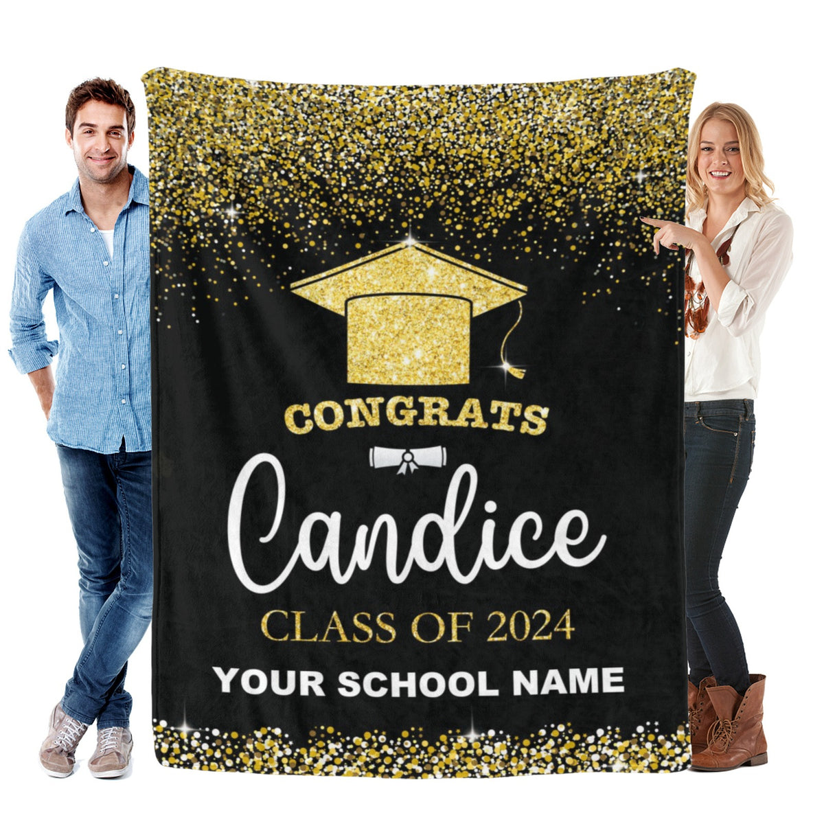 Personalized Golden Quicksand Classic Name Blanket - Graduation Gift