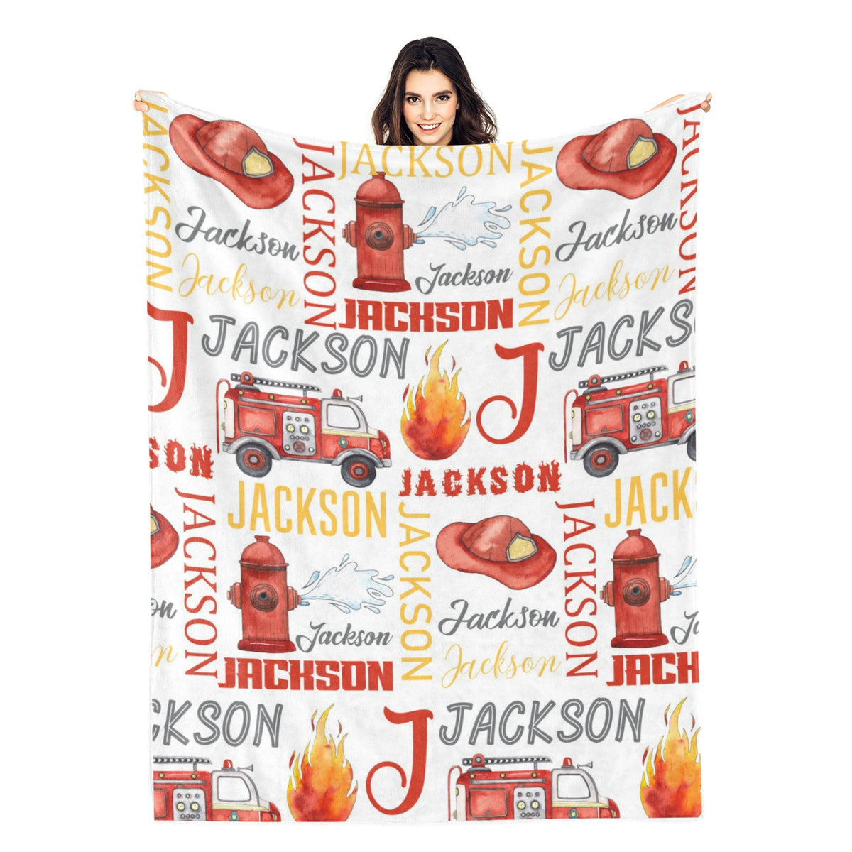 Personalized Fire Truck Children's Name Blanket - Gift for Kid