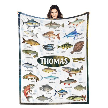 Personalised Fish Collection Boy Name Blanket - Gift for Kids