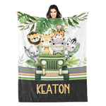 Personalized Watercolor Safari Animals Car Name Blanket - Gift for Kids