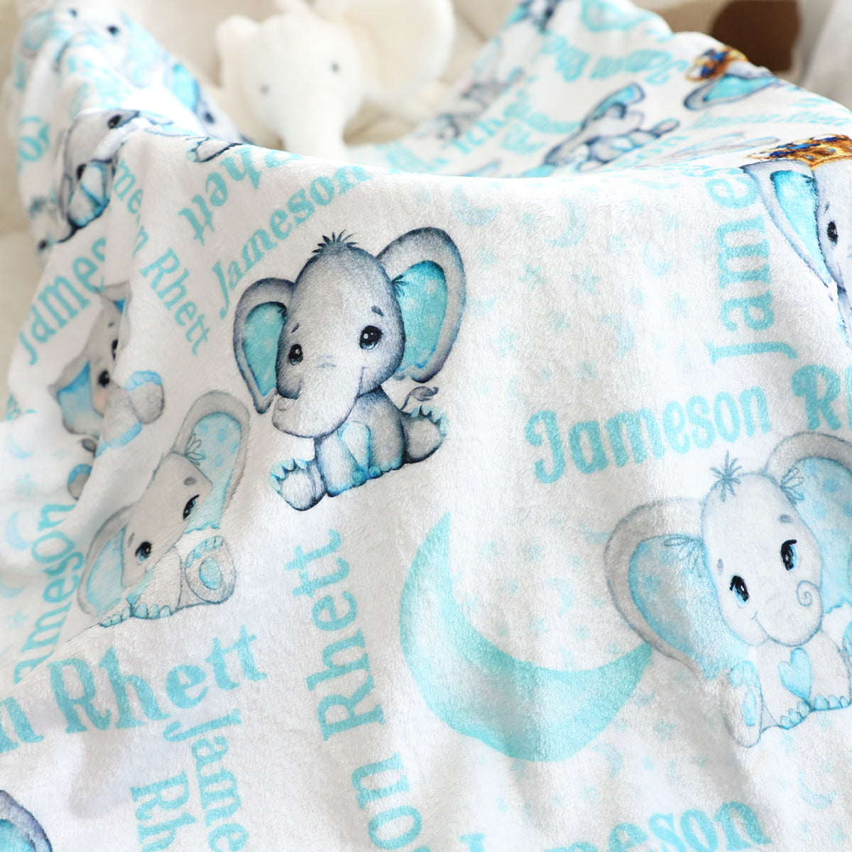 Personalized Cute Moon Girl Elephant Blankets - Gifts for Baby