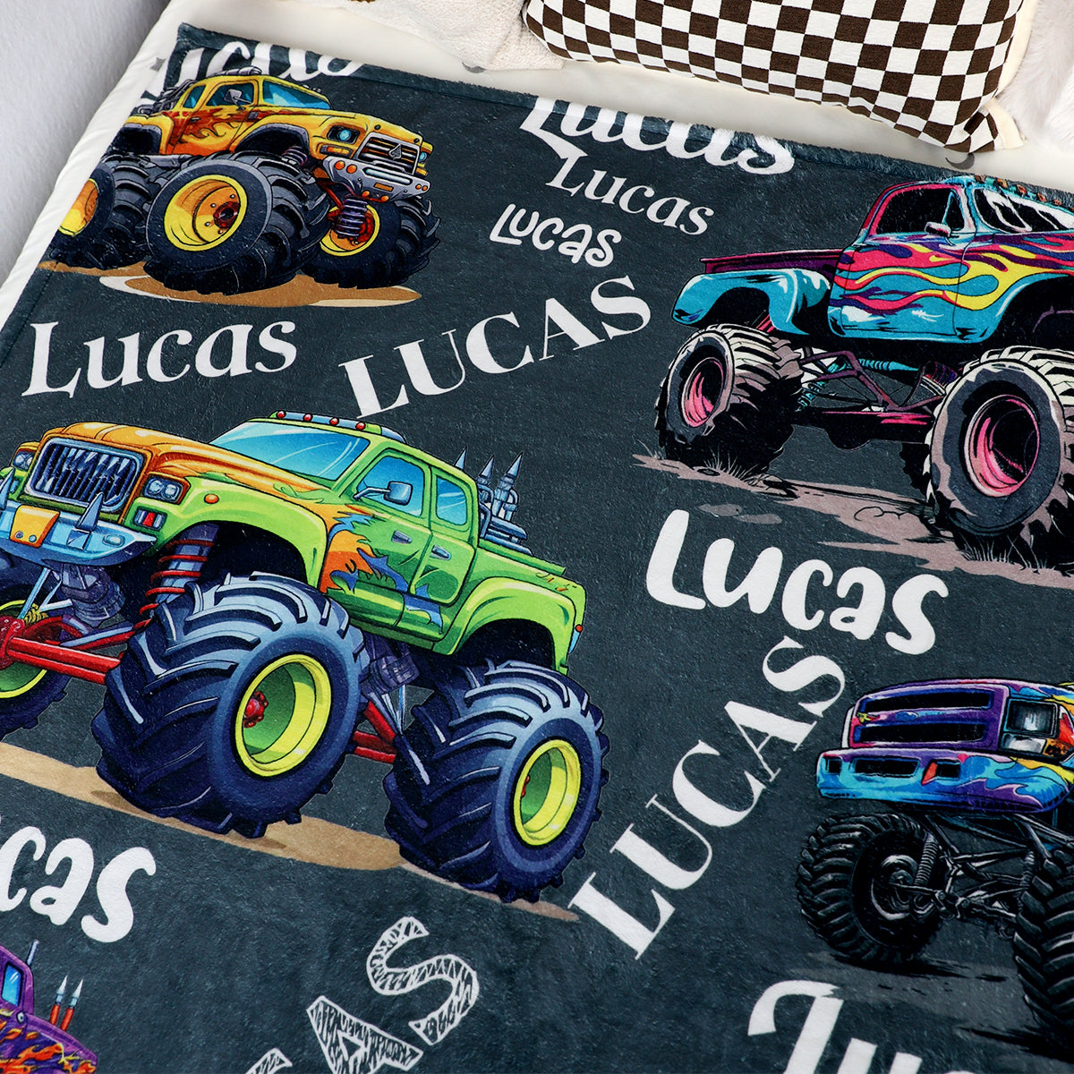 Personalized Monster Truck Blanket - Gift for Kids