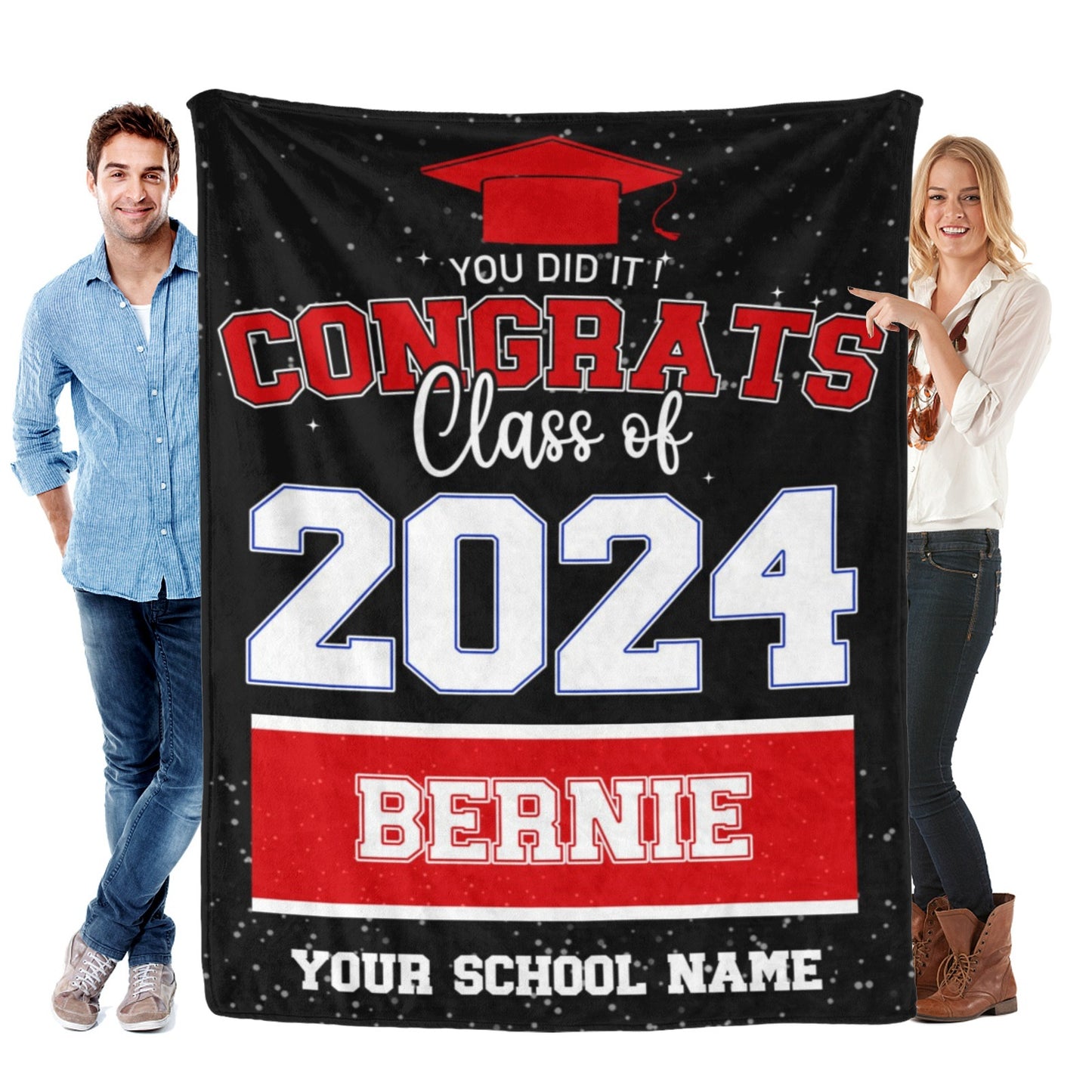 Personalized Classic Team Color Name Blanket - Graduation Gift