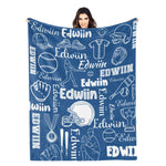 Personalized Baseball Line Silhouette Themed Name Blanket - Gift for Kids