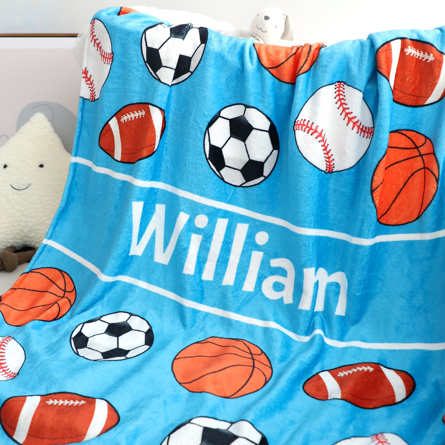 Personalized Sports Ball Name Blanket - Gift for Kids