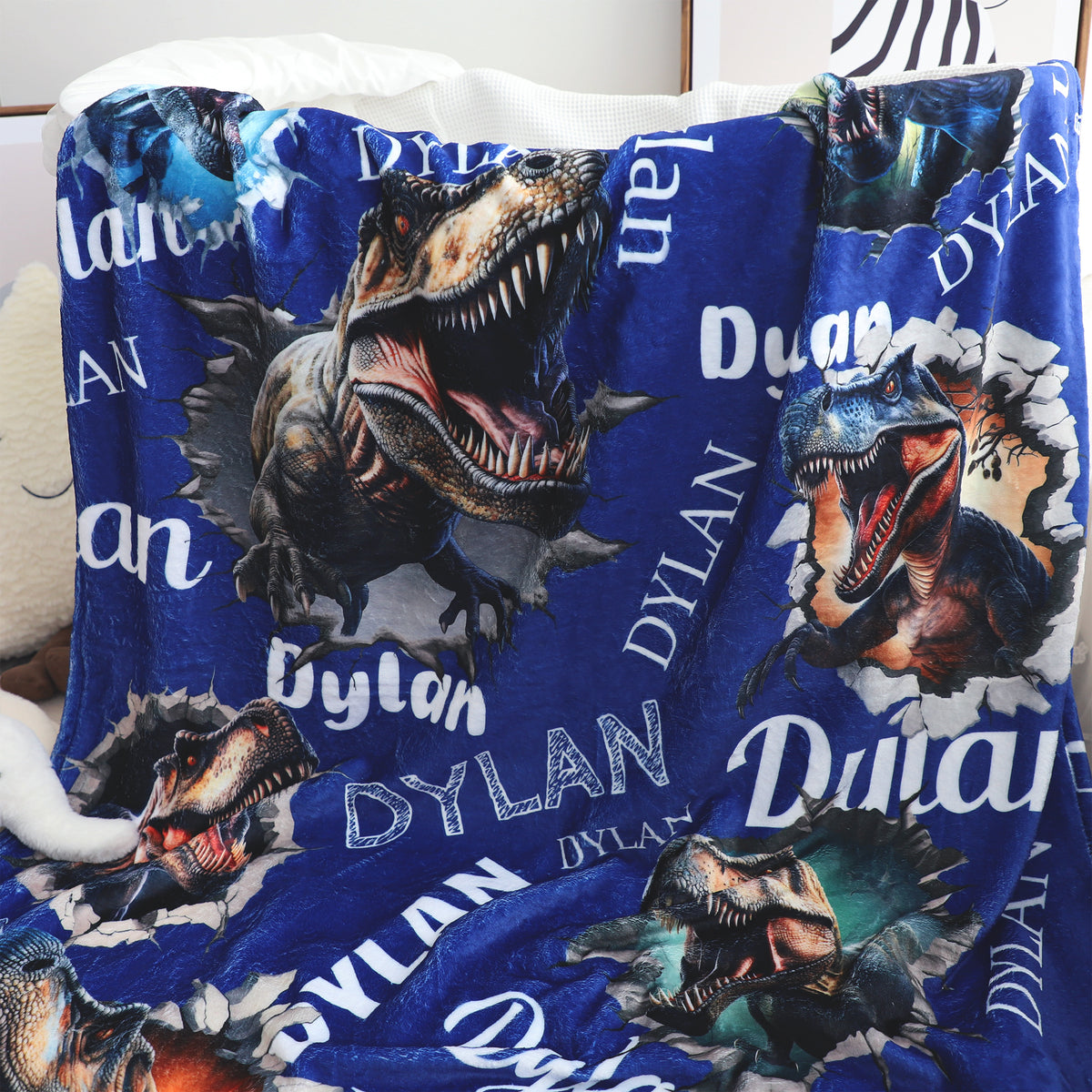 Personalized Jurassic Dinosaur Name Blanket - Gifts for Kids