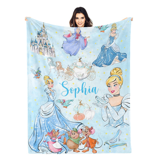 Personalized Blue Watercolor Girls Name Blanket - Gift for Kids