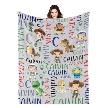 Personalized Cutoon Toy Baby Name Blanket - Gift for kid