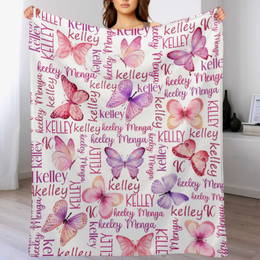 Personalized Watercolor Butterfly Baby Name Blanket - Gift for baby