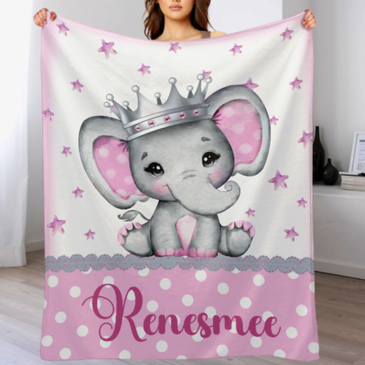 Personalized Watercolor Elephant Baby Name Blanket - Gift for baby