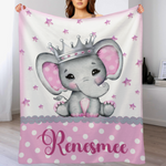 Personalized Watercolor Elephant Baby Name Blanket - Gift for baby