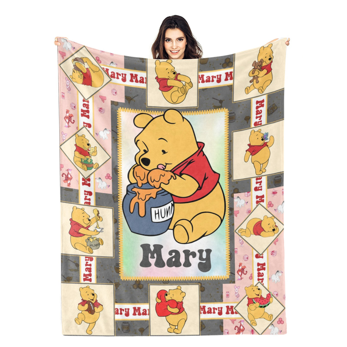 Personalized Cartoon Bears Baby Name Blanket - Gift for Kids