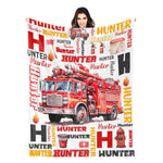 Personalized Structured Fire Truck Boy Name Blanket - Gift for Kids