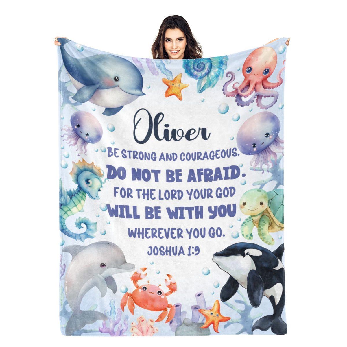 Personalized Ocean Animals Bible Verse Name Blanket - Gift for Kids