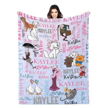 Personalized Cute White Cat Kids Name Blanket - Gift for Kids