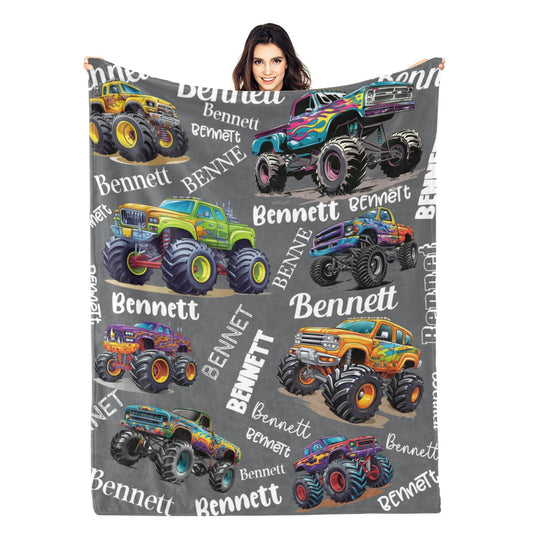 Personalized Monster Truck Blanket - Gift for Kids
