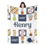 Personalized Animal Sports Name Blanket - Gift for Kids