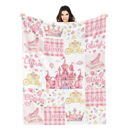 Personalized Flowers castle Girls Name Blanket - Gift for Kids