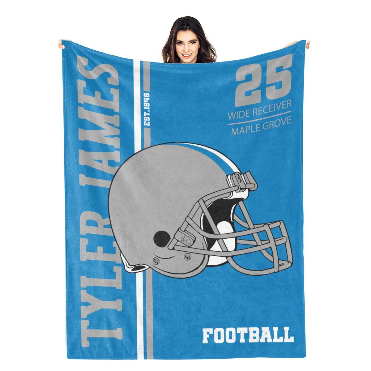 Personalized Custom Football Style Name Blankets - Gift for Kids