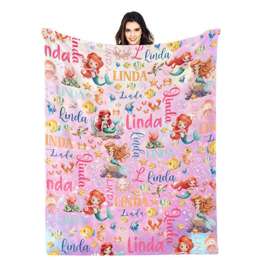 Personalized Cute Mermaid Girl Name Blanket - Gifts for Kid