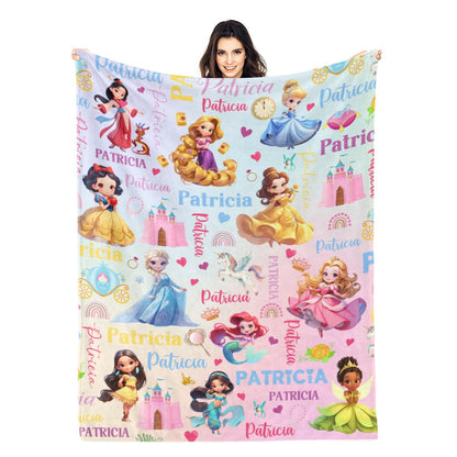 Personalized Watercolor Cute Girl Name Daily Blanket - Gift for Kids