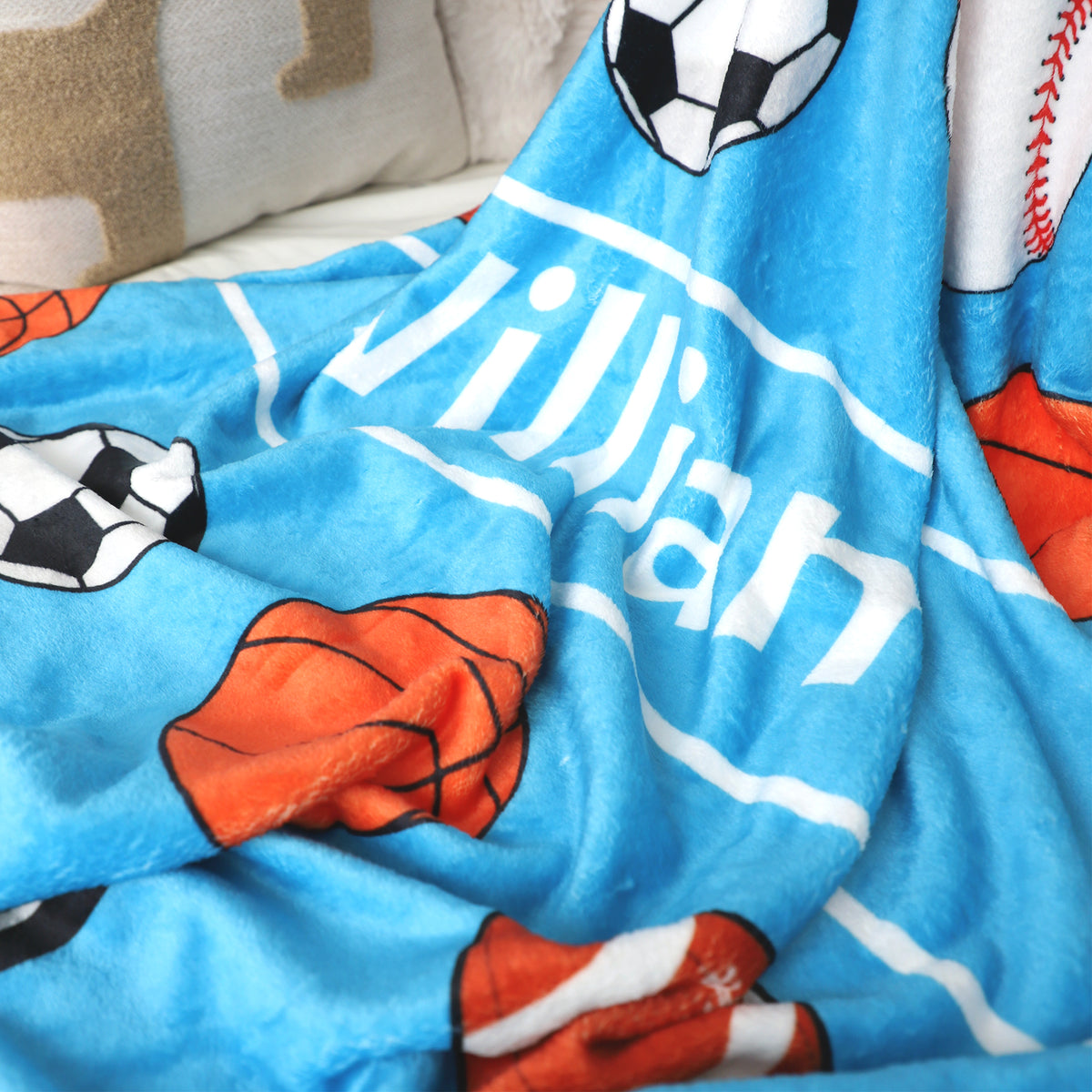 Personalized Sports Ball Name Blanket - Gift for Kids