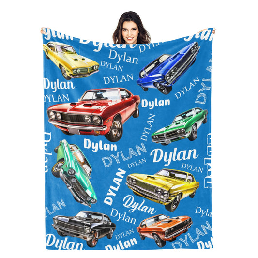 Personalized Muscle Car Name Blanket - Gift for Kids