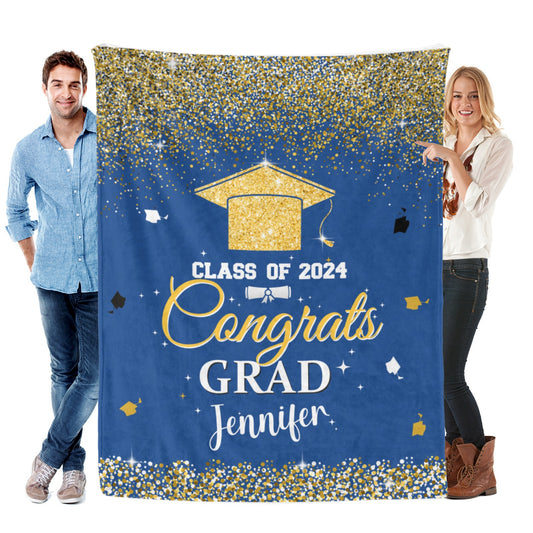 Personalized Name Glitter Gold Graduation Blankets - Graduation Gifts