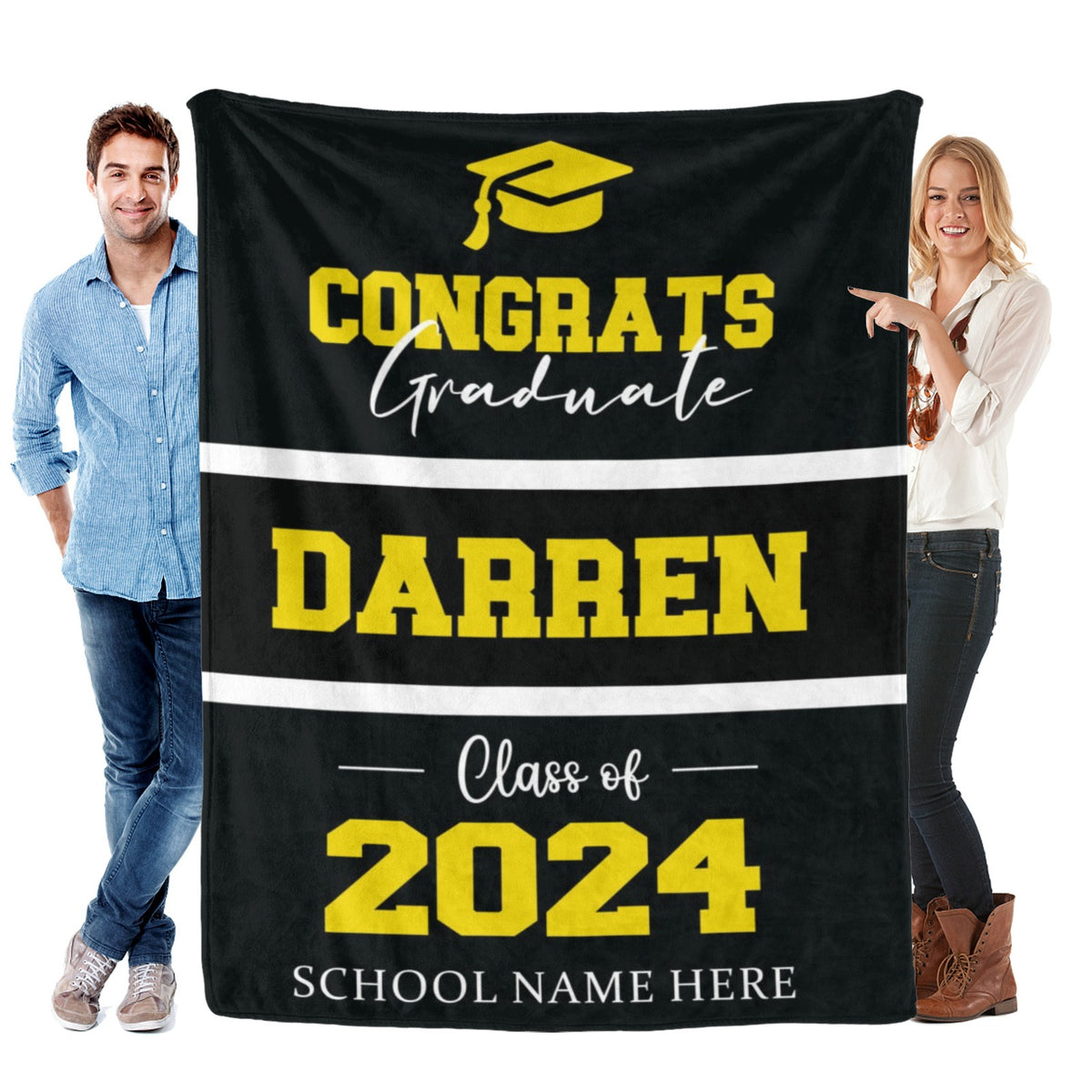 Personalized Name Blanket in Classic Color - Graduation Gift