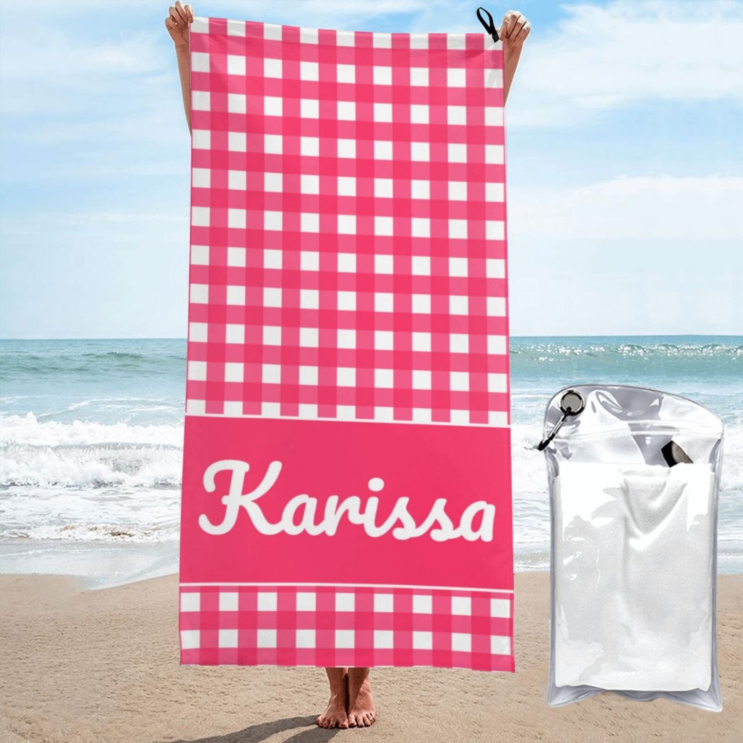 Kids Personalized Name Plaid Beach Towel