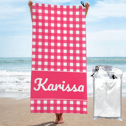 Kids Personalized Name Plaid Beach Towel