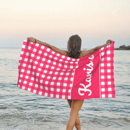 Kids Personalized Name Plaid Beach Towel