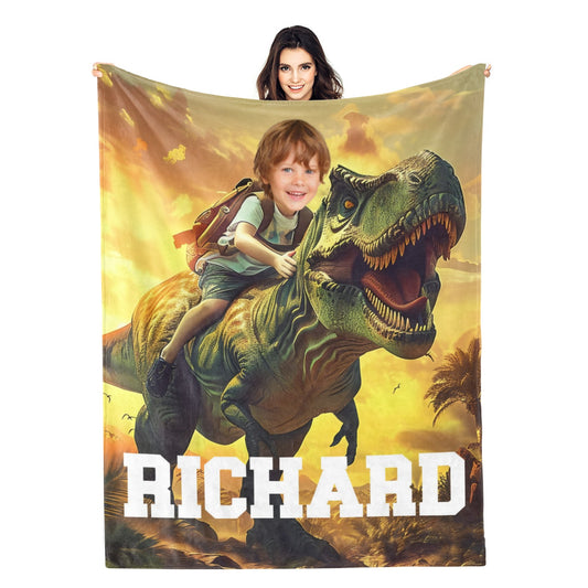 Personalized Dinosaur Boys Name Photo Blanket - Gifts for Kids