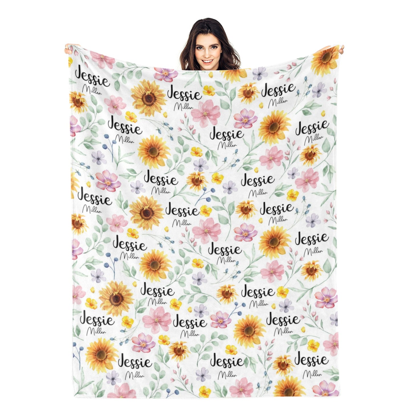 Personalized Sunflower Themed Name Blanket - Gift for Kids