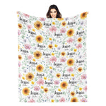 Personalized Sunflower Themed Name Blanket - Gift for Kids