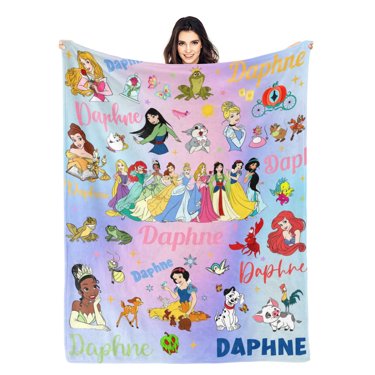 Personalized Cartoon Princess Name Blanket - Gift for Kids