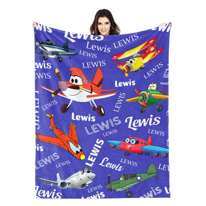 Personalized Cute Airplane Name Blanket - Gift for Kids