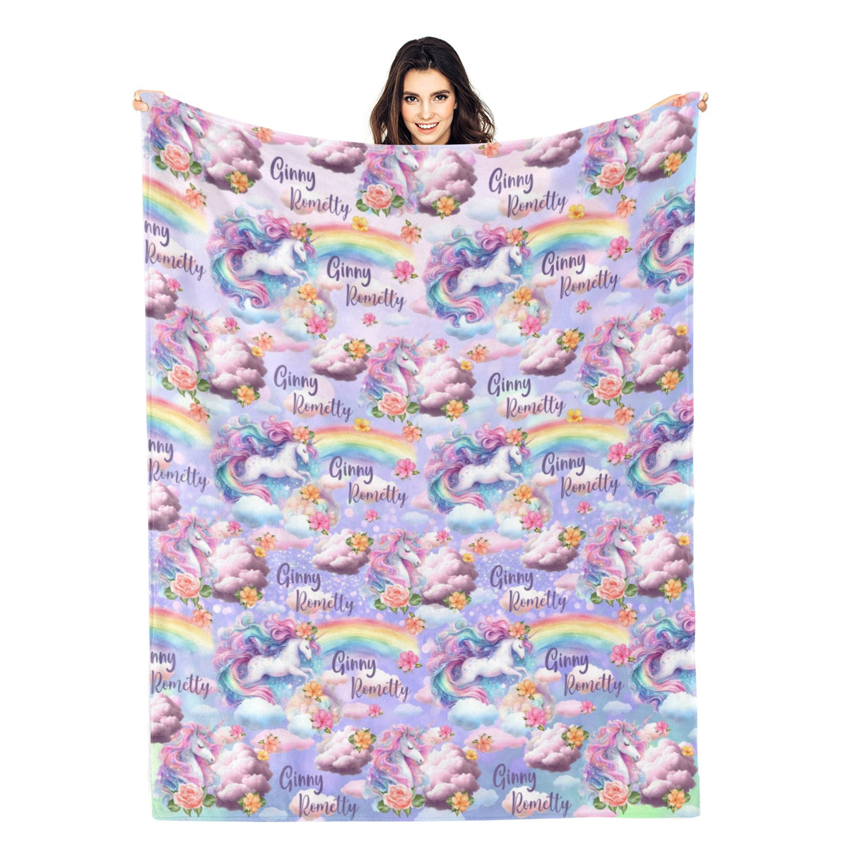 Personalized Custom Flower Unicorn Name Blankets - Gift for Kids