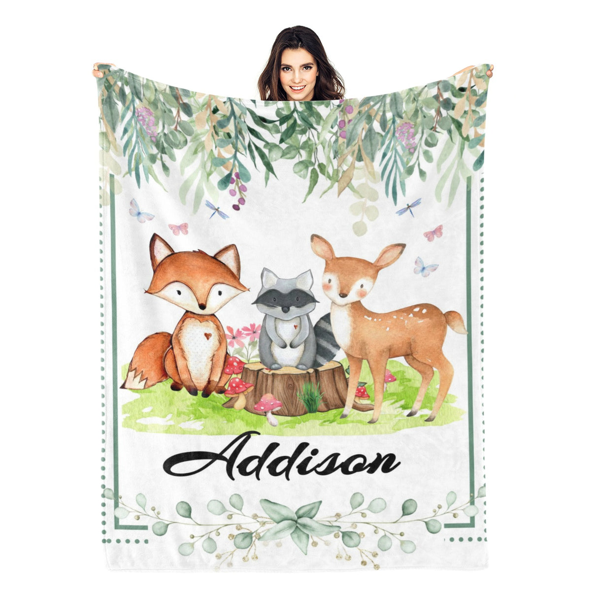 Personalized Animal Forest Name Blanket - Gift for Kids