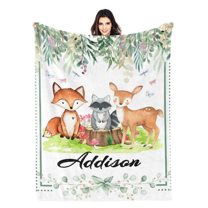 Personalized Animal Forest Name Blanket - Gift for Kids