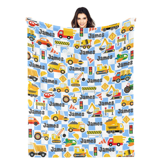 Personalized Transportation Truck Themed Name Blanket - Gift for Kids