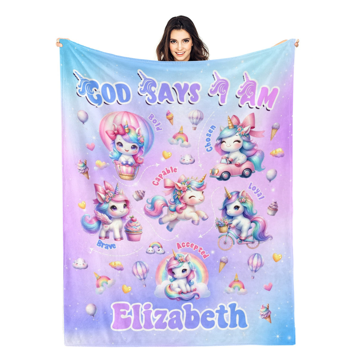 Personalised Custom Unicorn Girl Name Blankets - Gift for Kids