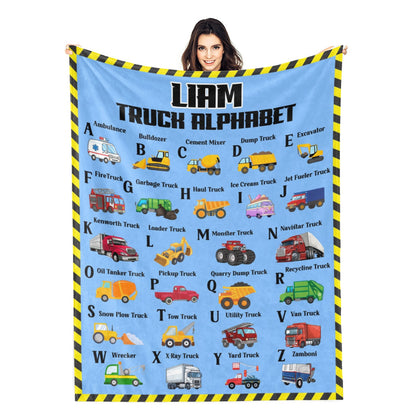 Personalized Cute Construction Truck Name Blankets - Gift for Kids