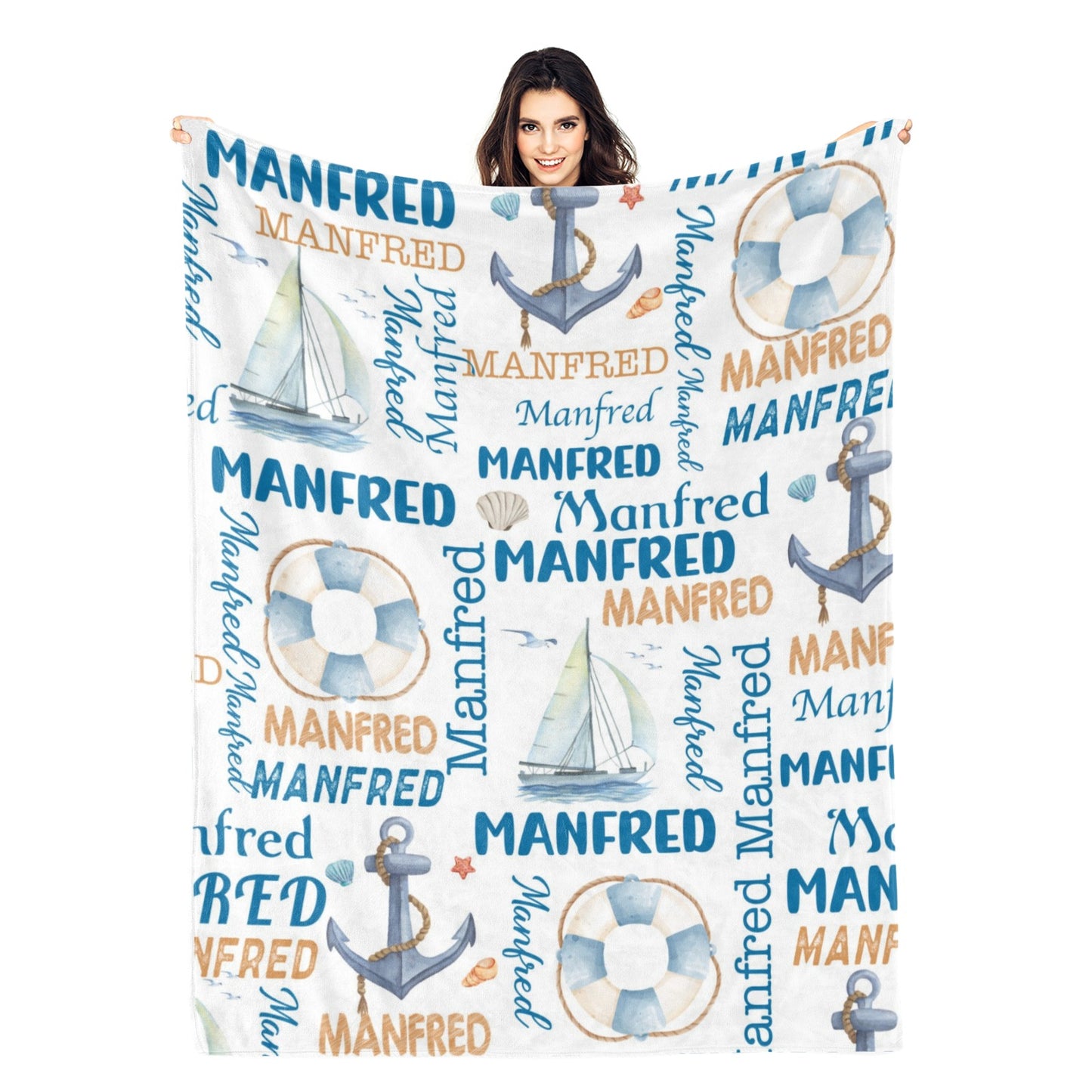 Personalized Nautical Collection Name Blanket - Gift for Kids